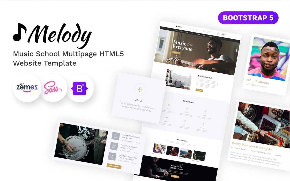 Melody - Modelo de site HTML5 de várias páginas da Escola de Música