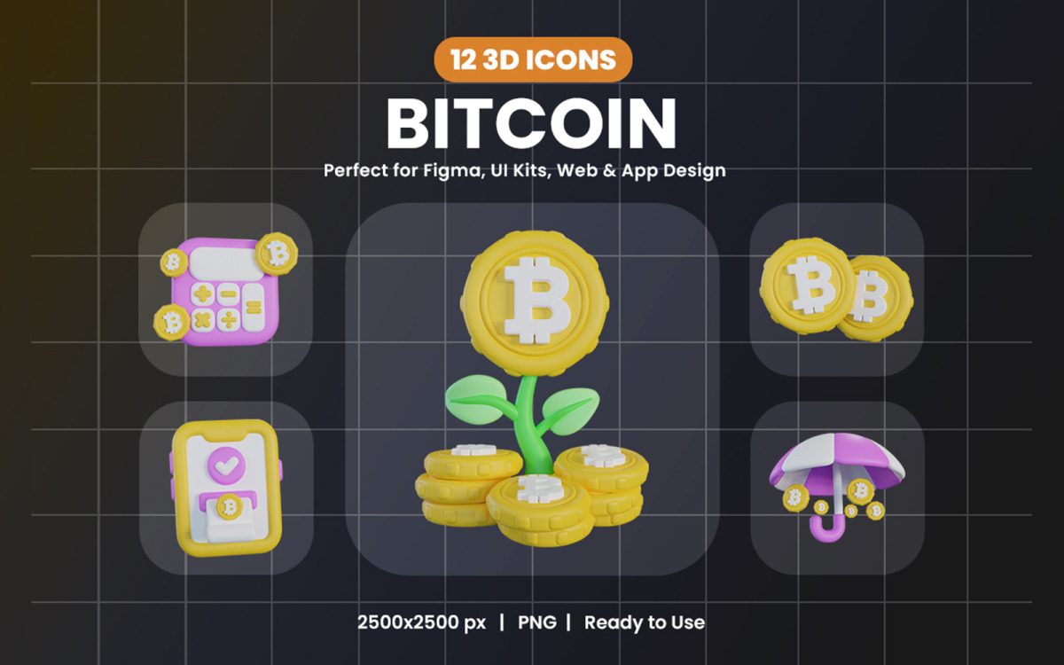 Bitcoin 3D Icon Pack Design 74 #543354 - TemplateMonster