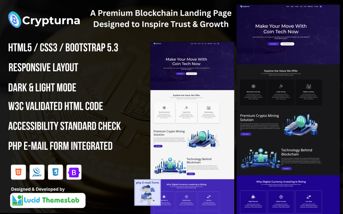 Crypturna – Modern Crypto Currency Landing Page Website Template