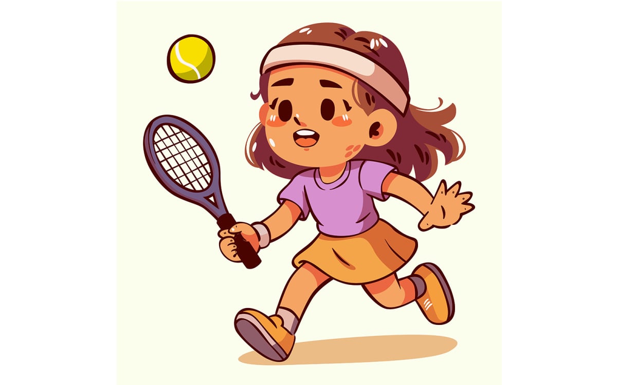 卡通女孩打网球 1, image size:1200x750