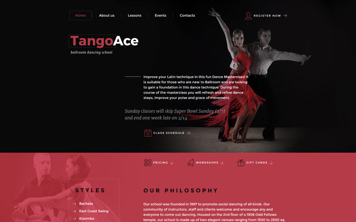 TangoAce - Modelo de site do Dance Studio - TemplateMonster