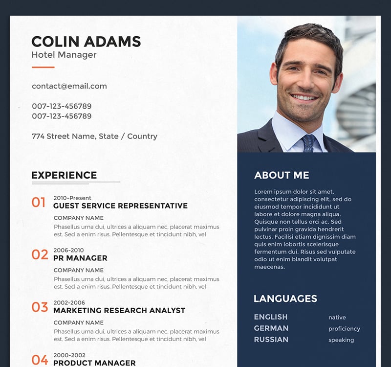Colin Adams - Hotel Manager Resume Template - TemplateMonster