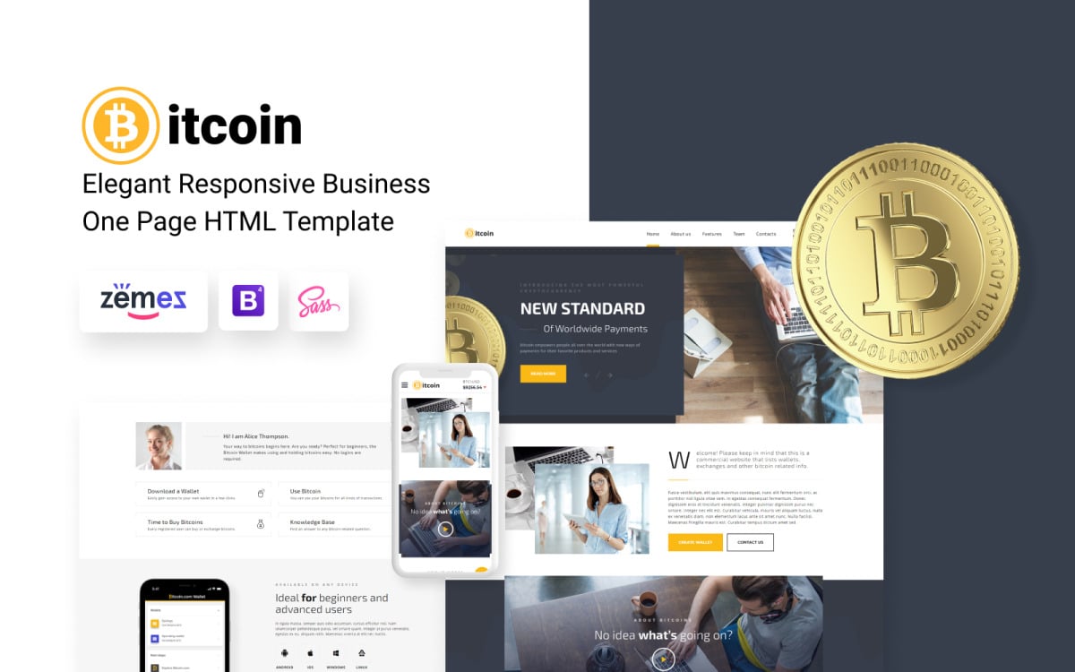 Bitcoin - Elegante plantilla de página de destino HTML de Bitcoin