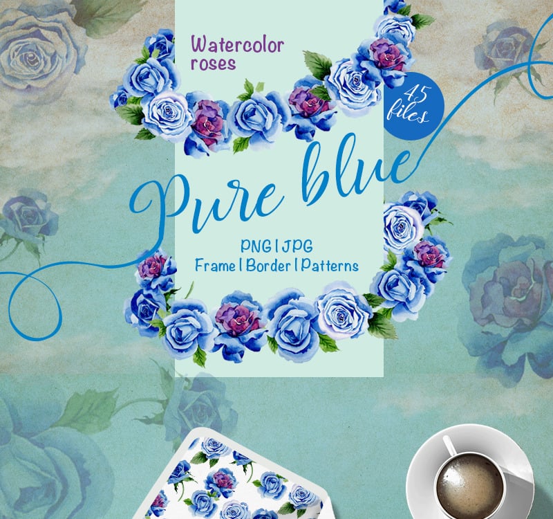 Hermosas rosas azules - PNG Flor de acuarela - Ilustración