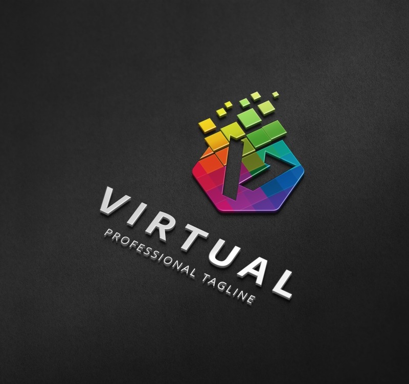 Virtual - V Letter Polygon Logo Template - TemplateMonster