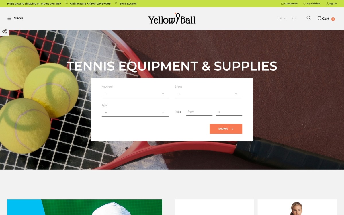 Tub Verscherpen Natuur YellowBall - Tenniswinkel PrestaShop-thema - TemplateMonster