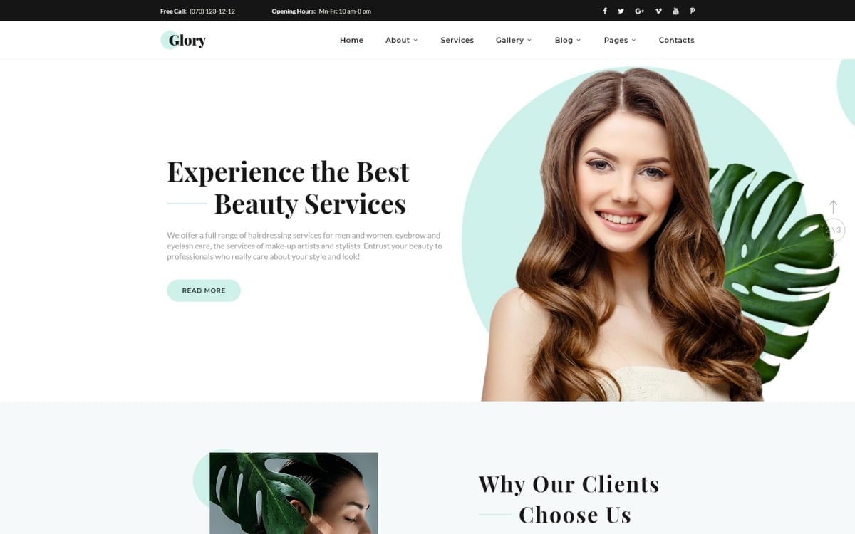 Glory - Divine Beauty Salon Multipage Website Template