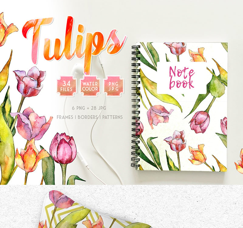 Tulips for Love Watercolor png - Illustration