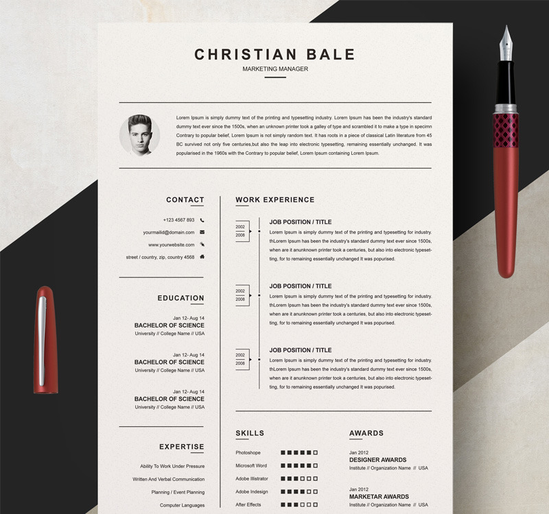 Christian Bale Resume Template #77724 - TemplateMonster