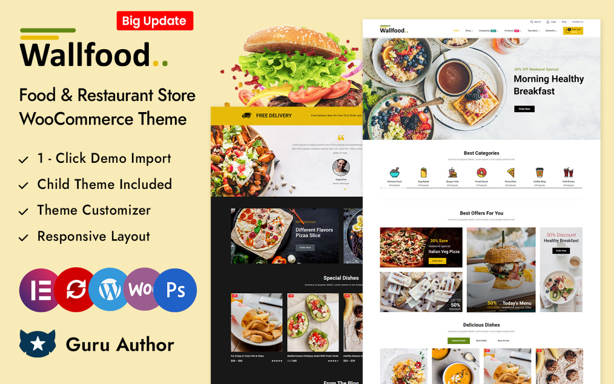 WallFood — адаптивная тема Elementor WooCommerce для продуктового и  ресторанного магазина