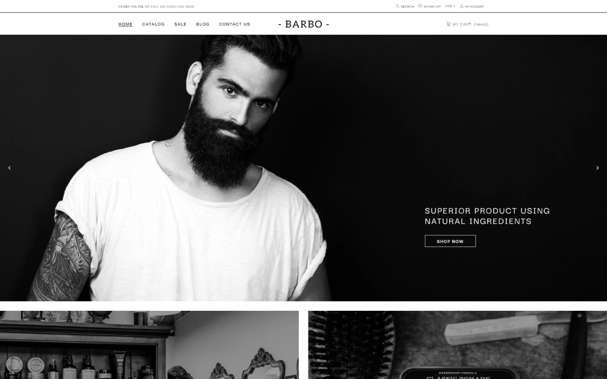 Tema Shopify do modelo da loja de produtos para barba