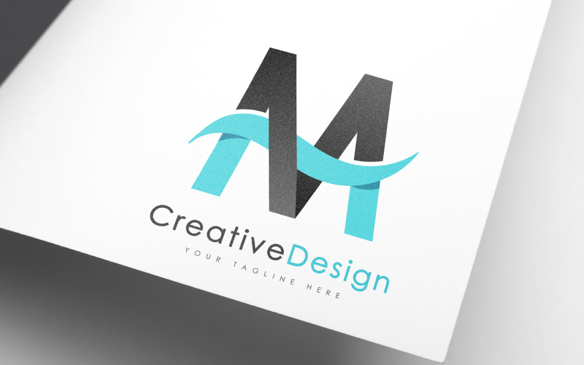 Creative M Letter Blue Wave Design Logo Template