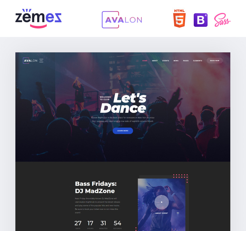Avalon Night Club Responsive Website Template