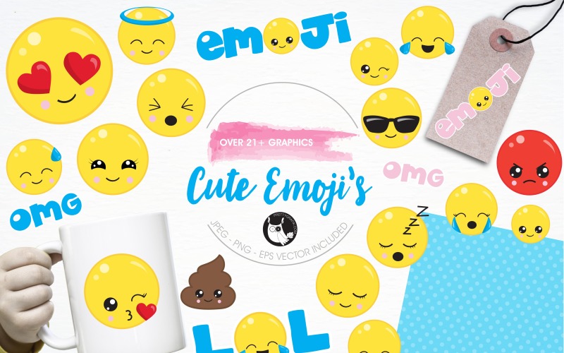 Cute emoji's illustration pack - Vector Image Vector Graphic