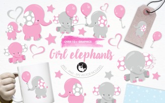 Girl elephant illustration pack - Vector Image