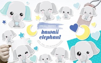 Kawaii Elephant - Vector Image