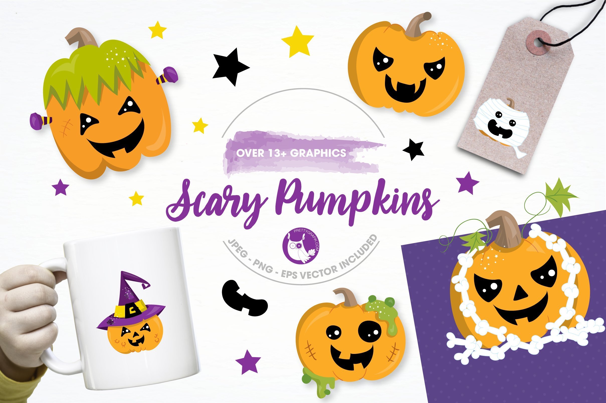 scary pumpkin illustration pack - Vector Image