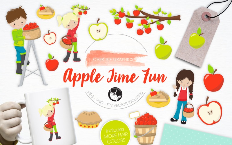 Apple Time Fun illustration pack - Vector Image Vector Graphic