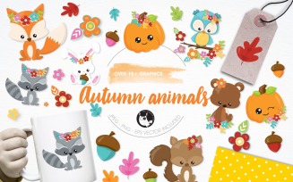 Autumn animals illustration pack - Vector Image