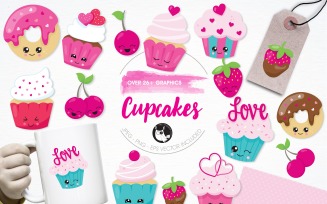 Cupcake love illustration pack - Vector Image