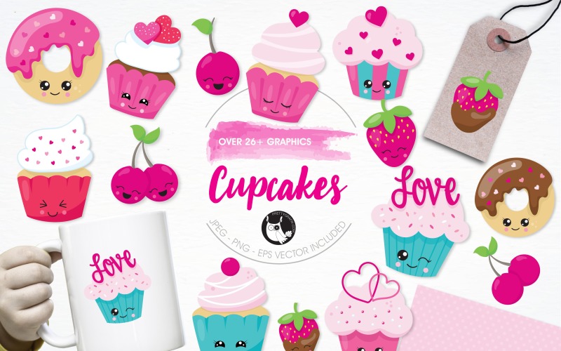 Cupcake love illustration pack - Vector Image Vector Graphic