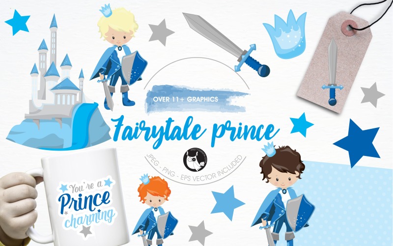 Fairytale prince illustration pack - Vector Image Vector Graphic