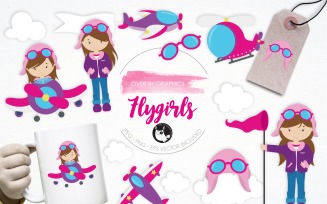 Flygirls illustration pack - Vector Image
