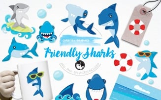Friendly sharks illustration pack - Vector Image