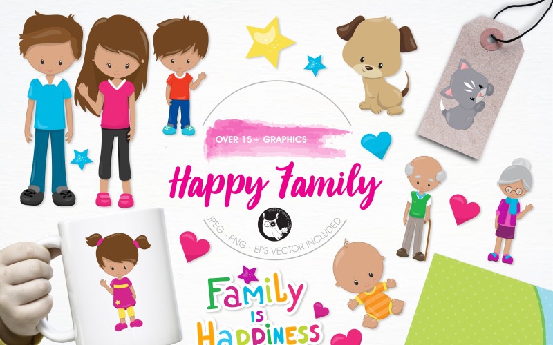 Happy family illustration pack - Vector Image Vector Graphic
