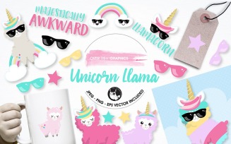 Llama unicorn graphics illustrations - Vector Image