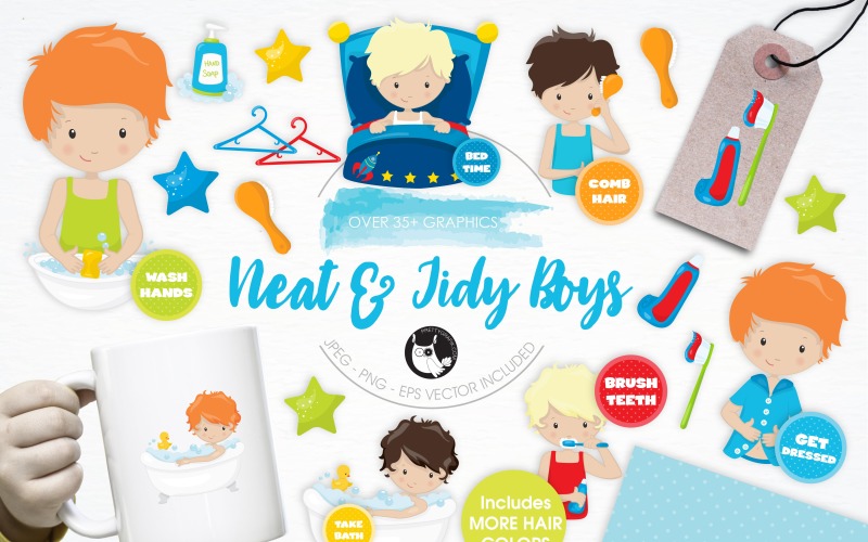 Neat and Tidy Boys illustration pack - Vector Image Vector Graphic