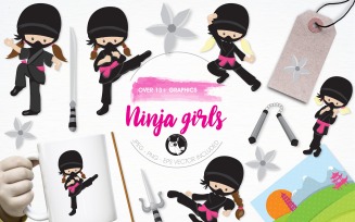 Ninja girls illustration pack - Vector Image