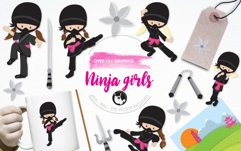 Ninja girls illustration pack - Vector Image Vector Graphic