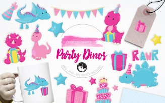 Party Dinos illustration pack - Vector Image