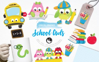School owls illustration pack - Vector Image