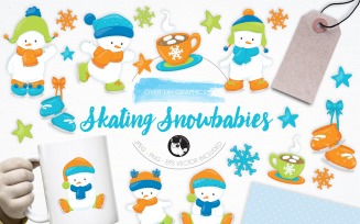 Skating Snowbabies illustration pack - Vector Image