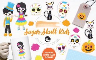 Sugar Skull Kids illustration pack - Vector Image