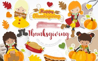 Thanksgiving Girls - Vector Image