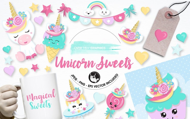 Unicorn sweets graphics illustration - Vector Image Vector Graphic