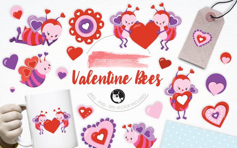 Valentine Bees illustration pack - Vector Image Vector Graphic