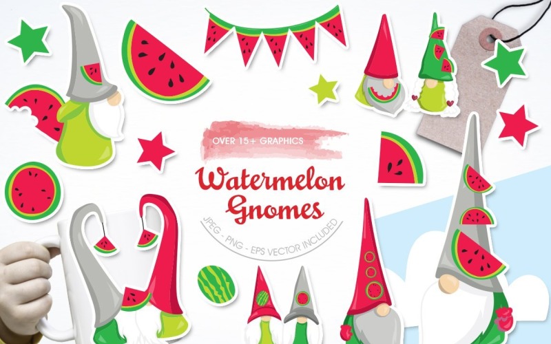 Watermelon Gnomes - Vector Image Vector Graphic