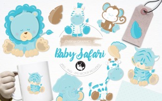 Baby boy safari illustration pack - Vector Image
