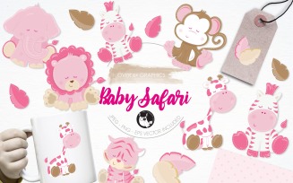 Baby girl safari illustration pack - Vector Image