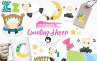 Counting sheep illustration pack - Vector Image