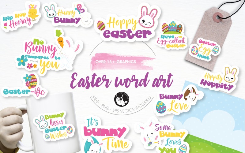 Easter word art illustration pack - Vector Image Vector Graphic