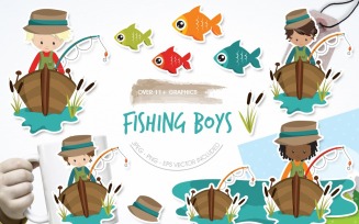 Fishing Boys - Vector Image