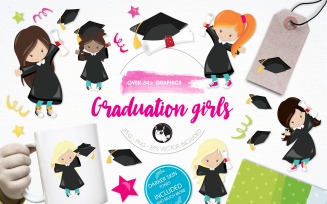 Graduation girls illustration pack - Vector Image