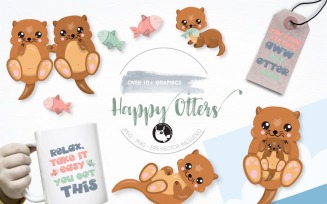 Happy Otters graphics illustration - Vector Image