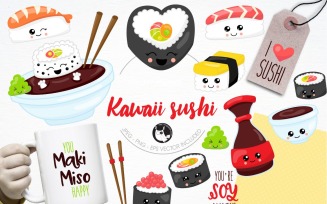 Kawaii sushi illustration pack - Vector Image