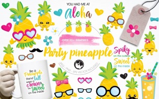 Pineapple party illustration pack - Vector Image
